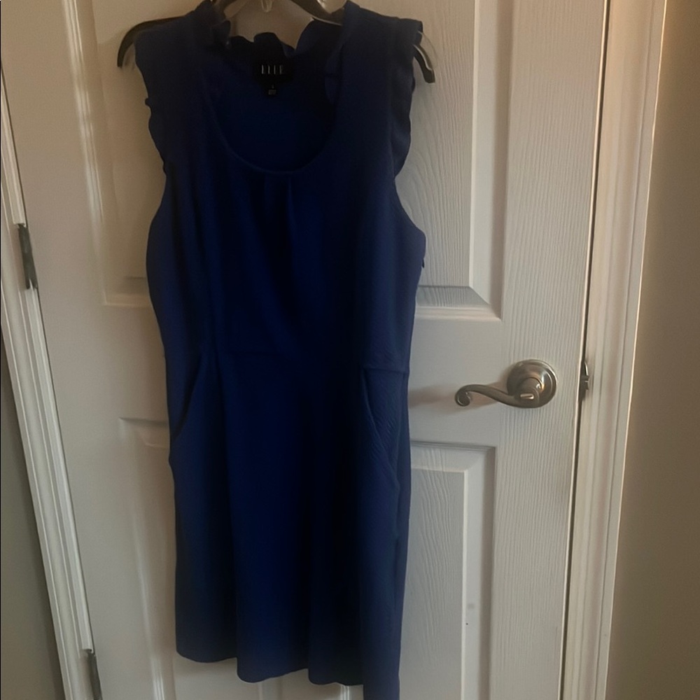 Elle Blue Sheath Mini Dress Sleeveless Crew Neck
